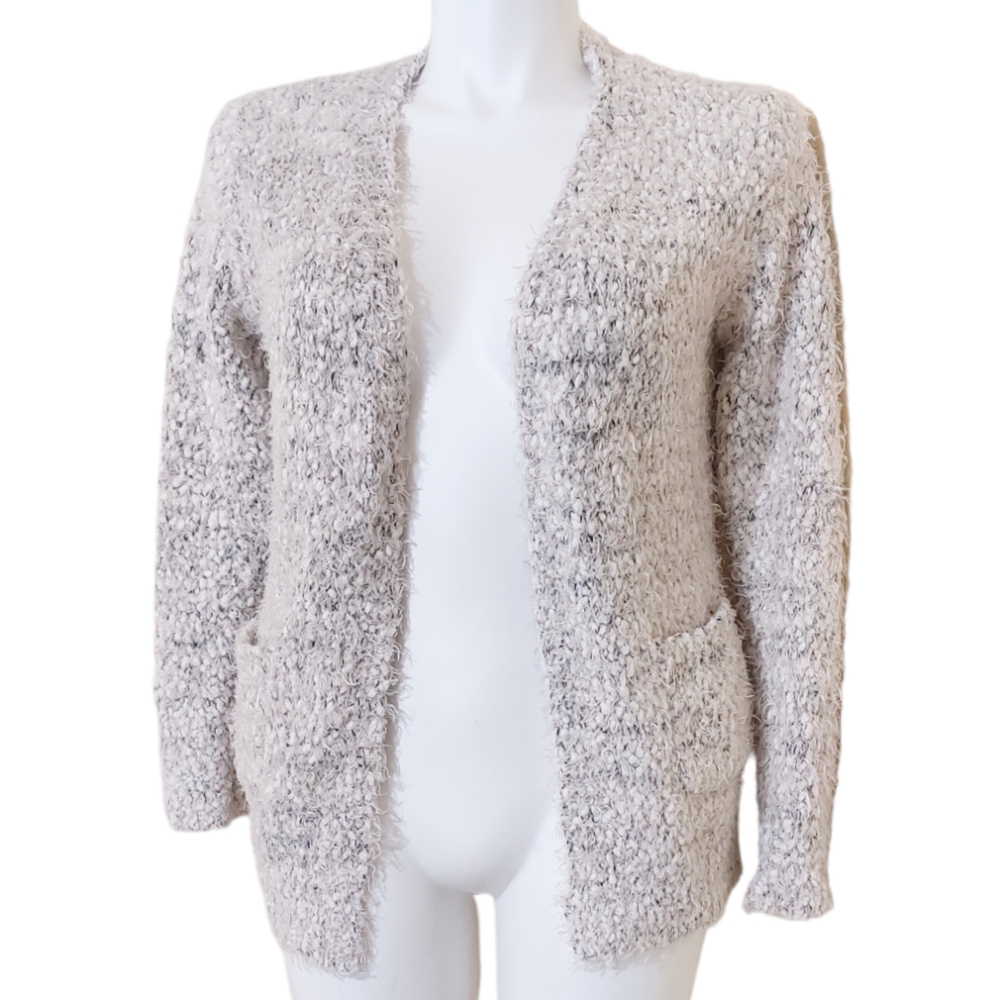 Cotton Emporium White Heathered Open Front Cold Weather Cardigan Sweater Large
